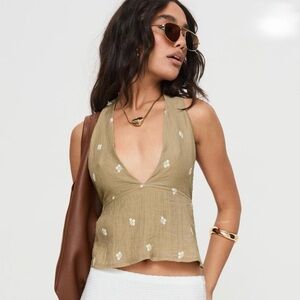 NWT Princess Polly Zachariah Halter Top Brown sz 4 Boho Crop Textured Fabric